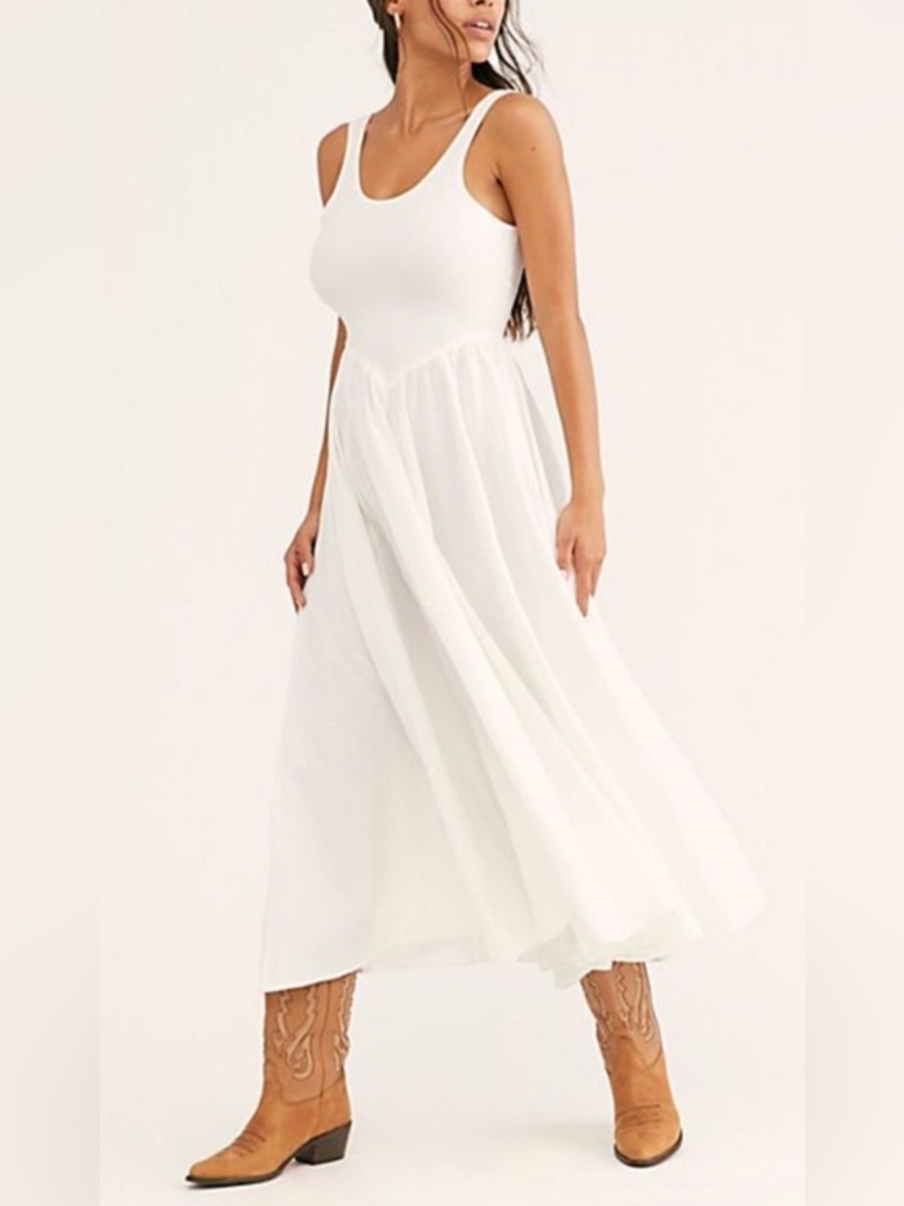 Free People drop waist whimsy, coastal  euro Summer Emily, White Maxi Sundress
